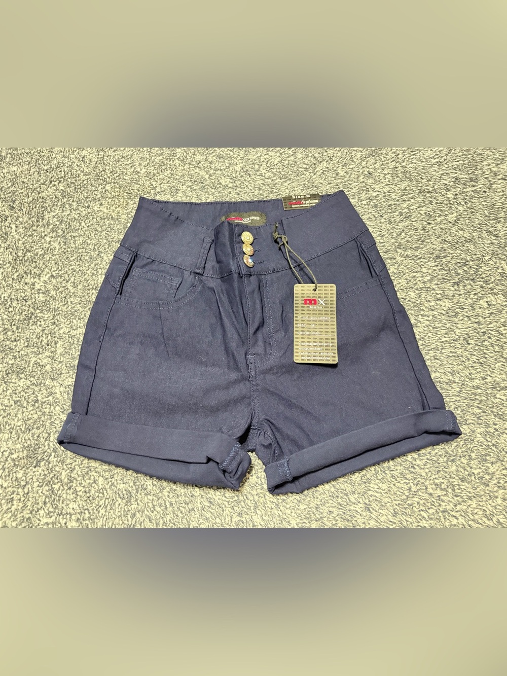 Moda Xpress Women's Navy Blue Cuffed Shorts Size M NWT (GOGO-9482NAVY) - Picture 2 of 11